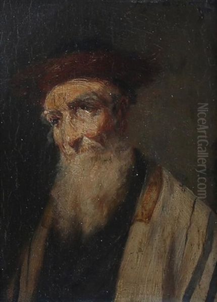 Portrait Of A Rabbi Oil Painting by Lajos Koloszvary