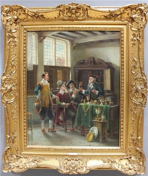 Vier Herren Bei Der Kunstbewertung Oil Painting by Lajos Koloszvary