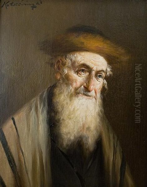 Rabbi Oil Painting by Lajos Koloszvary