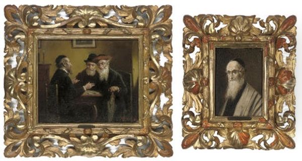 A Minor Dispute (+ Portrait Of A Rabbi; 2 Works) Oil Painting by Lajos Koloszvary