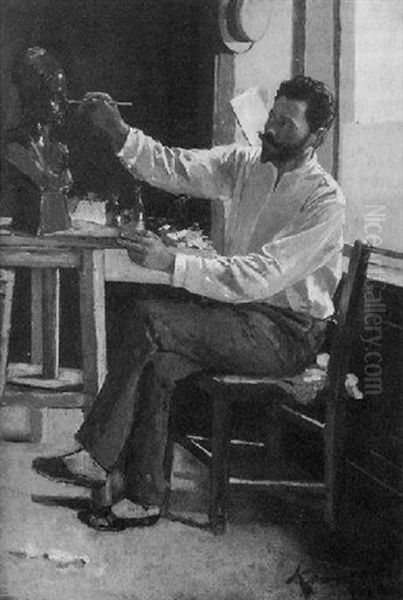 A Sculptor At Work In His Studio Oil Painting by Lajos Koloszvary