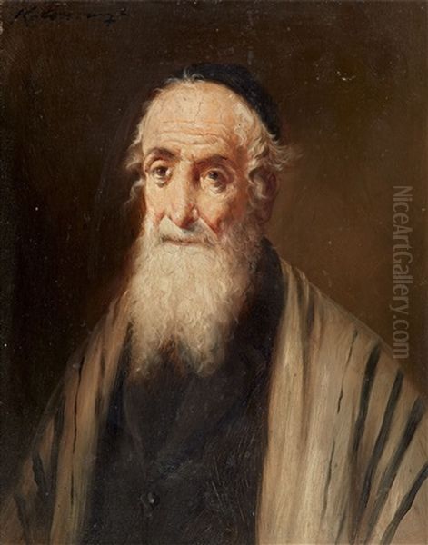 Bildnis Eines Rabbi Oil Painting by Lajos Kolozsvary