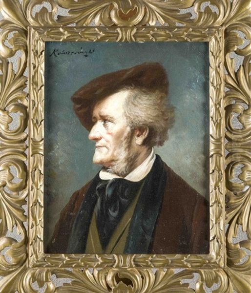 Brustbildnis Von Richard Wagner Im Profil Oil Painting by Lajos Kolozsvary