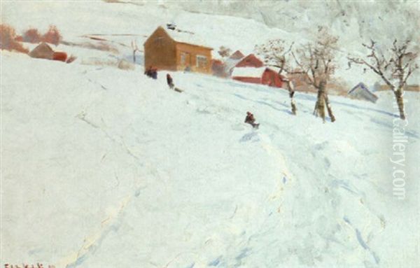 Opunder Fjeldet Oil Painting by Frederik Kolstoe