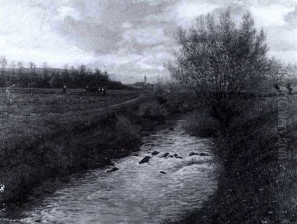 Aichlandschaft Im Fruhling Mitblick Auf Nurtingen Oil Painting by Julius Kombeck