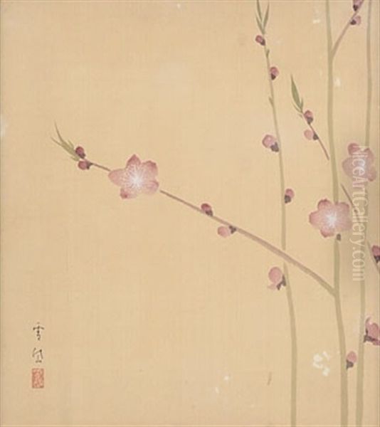 Plum Blossom Oil Painting by Settai Komura