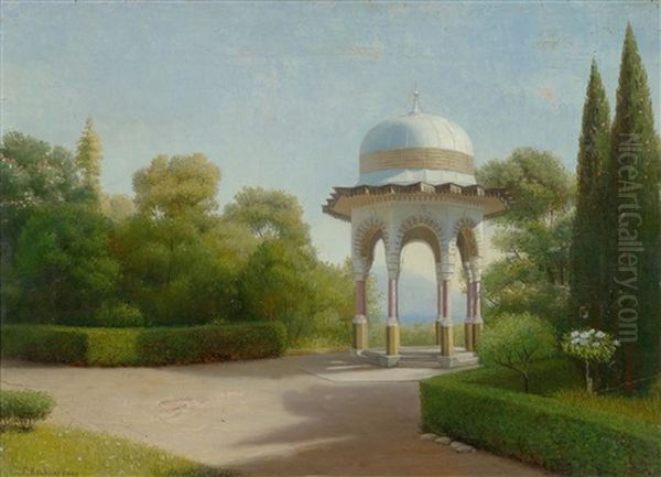 Summer Park Landscape With Pavilion Oil Painting by Gavril Pavlovich Kondratenko