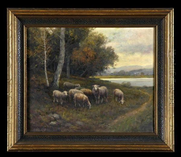 Autumn Landscape With Sheep Oil Painting by Charles Grant Beauregard