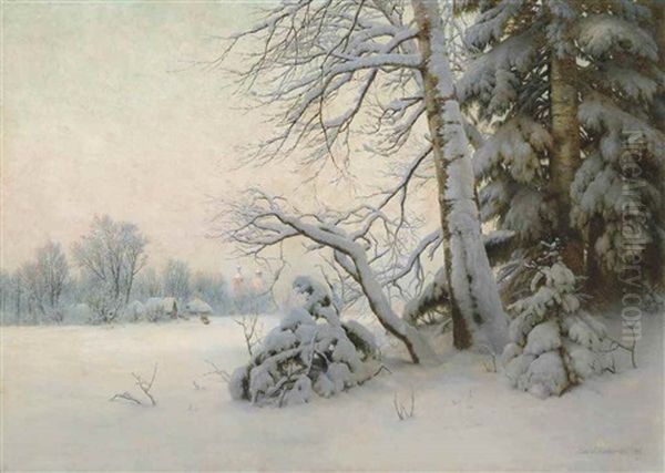 A Winter Morning Oil Painting by Gavril Pavlovich Kondratenko