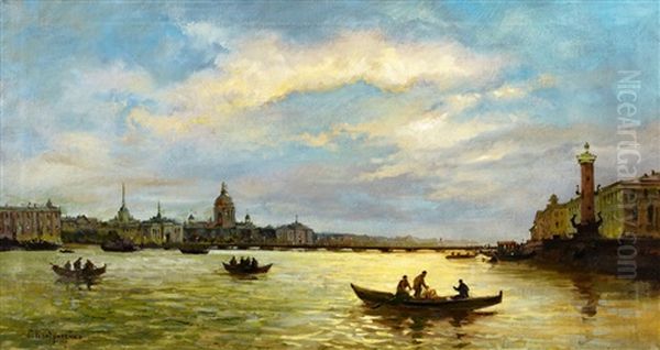 Evening Mood By The Newa In St. Petersburg Oil Painting by Gavril Pavlovich Kondratenko