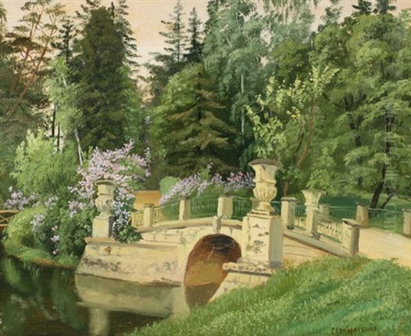 Bridge In Pavlovsk Park Oil Painting by Gavril Pavlovich Kondratenko