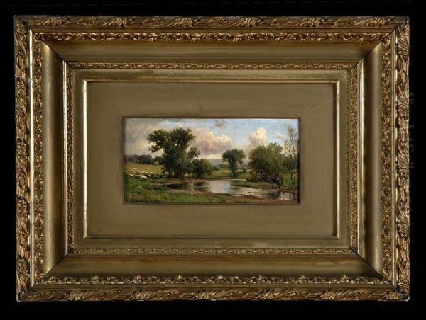 Mountain Landscape With Grazing Sheep Oil Painting by Charles Grant Beauregard