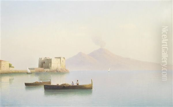 The Old Harbour With Vesuvius Beyond Oil Painting by Gavril Pavlovich Kondratenko