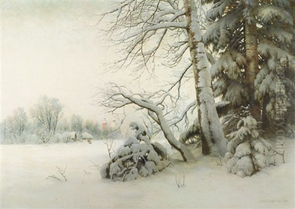 A Winter Morning Oil Painting by Gavril Pavlovich Kondratenko