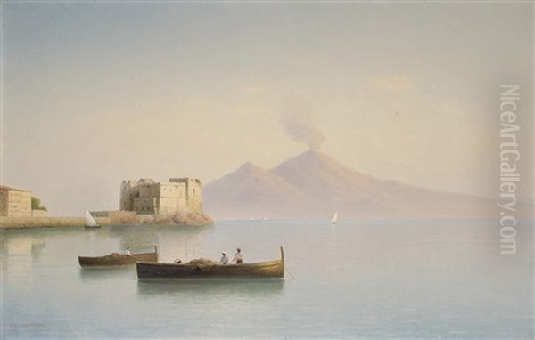 The Old Harbour, Sorrento With Vesuvius Beyond Oil Painting by Gavril Pavlovich Kondratenko