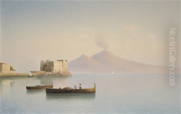 The Old Harbour, Sorrento With Vesuvius Beyond Oil Painting by Gavril Pavlovich Kondratenko