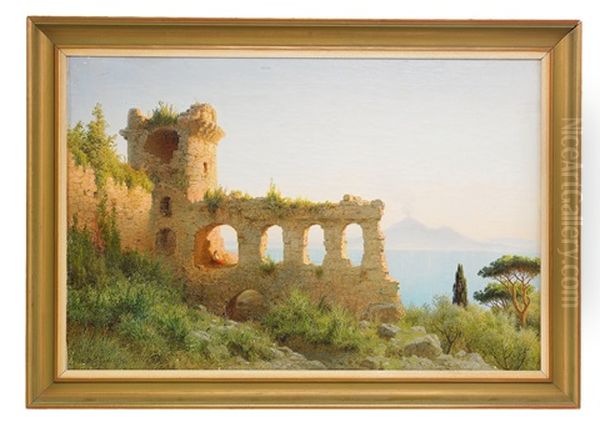 Sitting In A Ruin Looking At Mount Vesuvius Oil Painting by Gavril Pavlovich Kondratenko