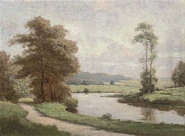 Russian River Landscape Oil Painting by Gavril Pavlovich Kondratenko