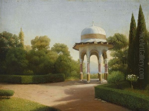 Landscape With Pagoda Oil Painting by Gavril Pavlovich Kondratenko