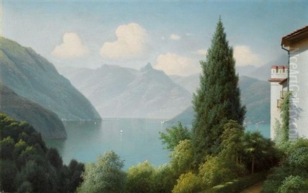 View Over The Lake Oil Painting by Gavril Pavlovich Kondratenko