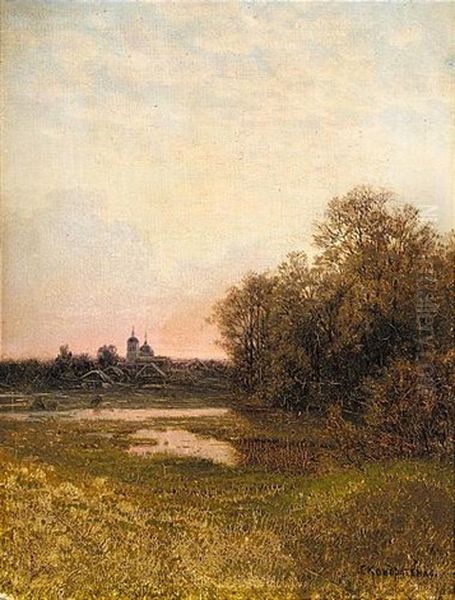 Landscape At Dusk Oil Painting by Gavril Pavlovich Kondratenko