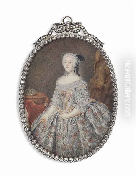 Elisabeth Christina Of Brunswick-wolfenbuttel-bevern (1715-1797), Queen Consort Of Frederick The Great, In Silver Silk Dress Embroidered Oil Painting by Anton Friedrich Koenig