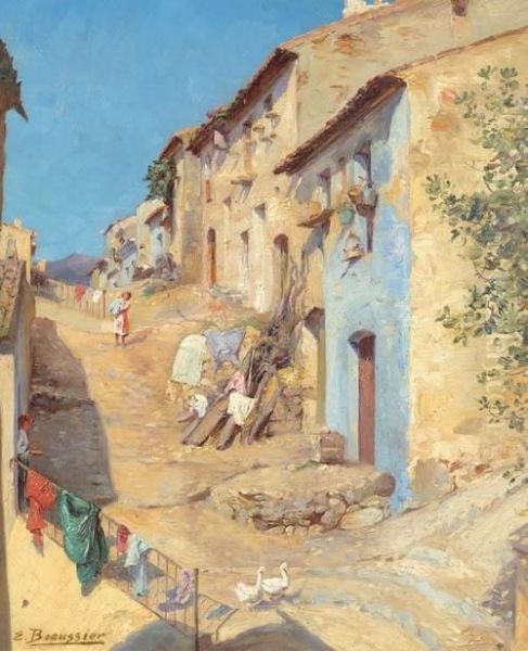 Strassenszene Der Rue De La Monroie, Villeneuve Les Avignon. Oil Painting by Emile Beaussier