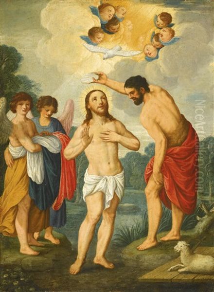 The Baptism Of Christ Oil Painting by Johann (Hans) Konig