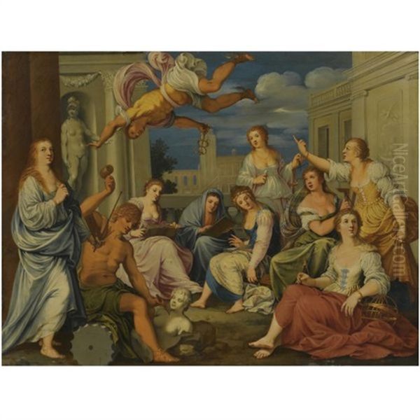 Painting And Sculpture Among The Seven Liberal Arts Oil Painting by Johann (Hans) Konig