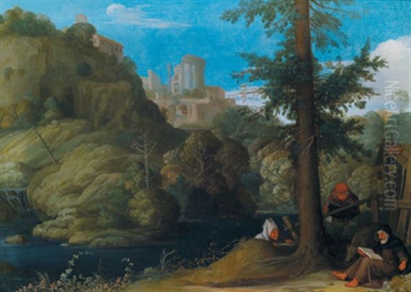 Landschaft Bei Tivoli Mit Einem Eremiten Oil Painting by Johann (Hans) Konig