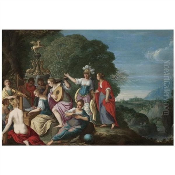 Minerva And The Nine Muses Oil Painting by Johann (Hans) Konig