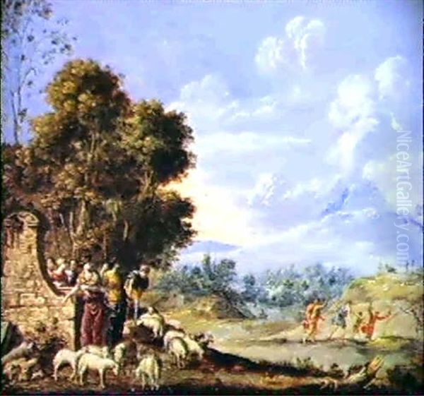 Due Paesaggi Con Episodi Della Vita Di Mose Oil Painting by Johann (Hans) Konig