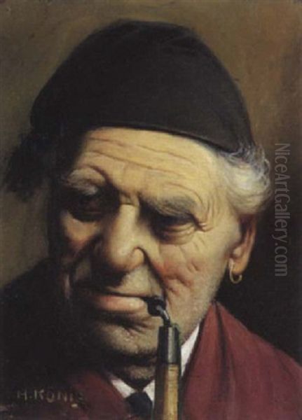 Portrait D'homme A La Pipe Oil Painting by Johann-Heinrich-Chrisoph Koenig