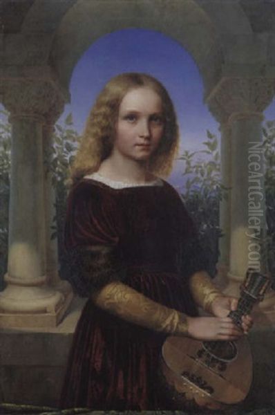 Ein Madchen Mit Mandoline Oil Painting by Julius Theodor Konig