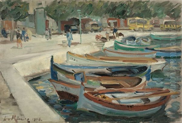 Hafen Von Rapallo Oil Painting by Leo von Koenig