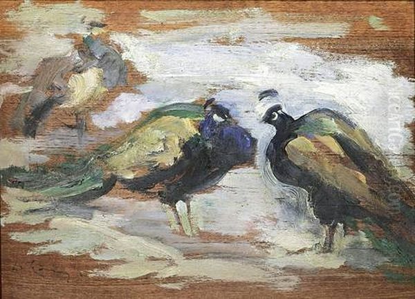 Drei Pfauen Im Schnee by Leo von Koenig