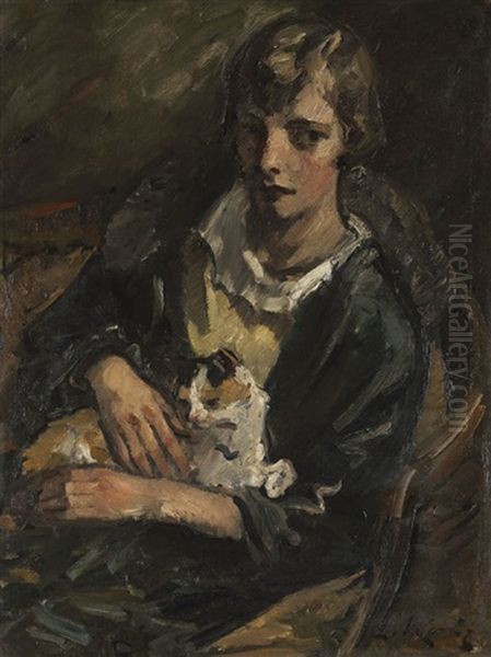 Junge Frau Mit Katze (fraulein Berger) Oil Painting by Leo von Koenig