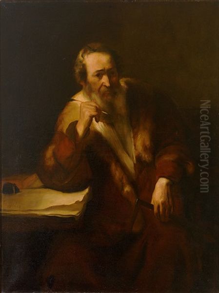 Portrait Eines Bartigen Gelehrten Mit Pelzverbramtem Mantel, In Typischer Charakterisierung Oil Painting by Leo von Koenig