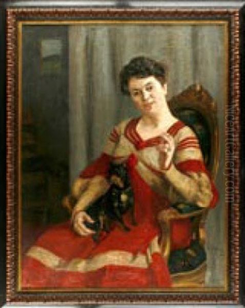 Portrait Einer Sitzenden Dame Mit Schoshund Oil Painting by Leo von Koenig