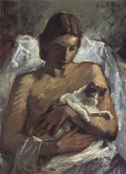 Junge Frau Mit Katze (anna Von Konig) Oil Painting by Leo von Koenig