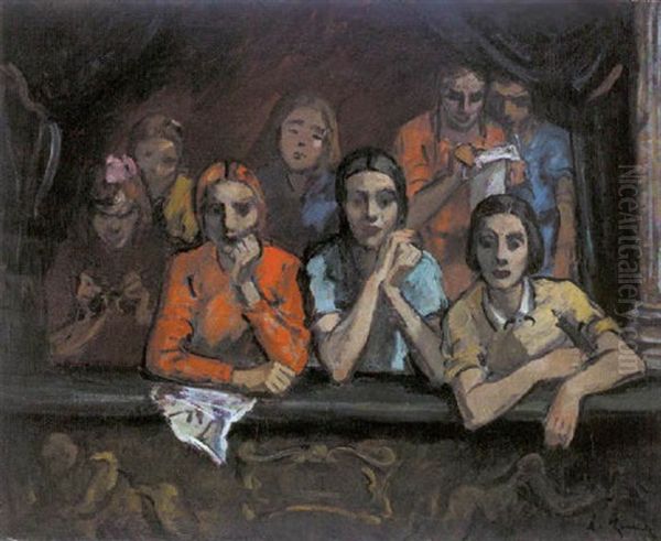 Junge Frauen Und Kinder In Der Theaterloge Oil Painting by Leo von Koenig