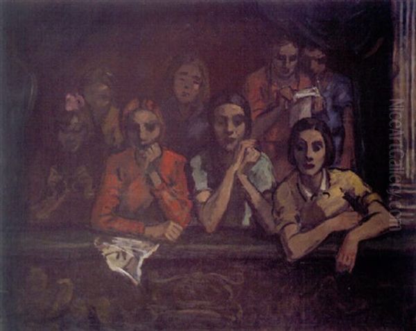 Junge Frau Und Kinder In Der Theaterloge Oil Painting by Leo von Koenig