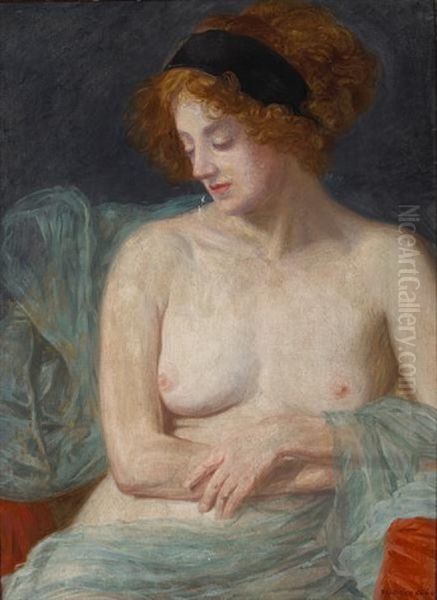 A Draped Semi-nude Model (study) Oil Painting by Friedrich Koenig