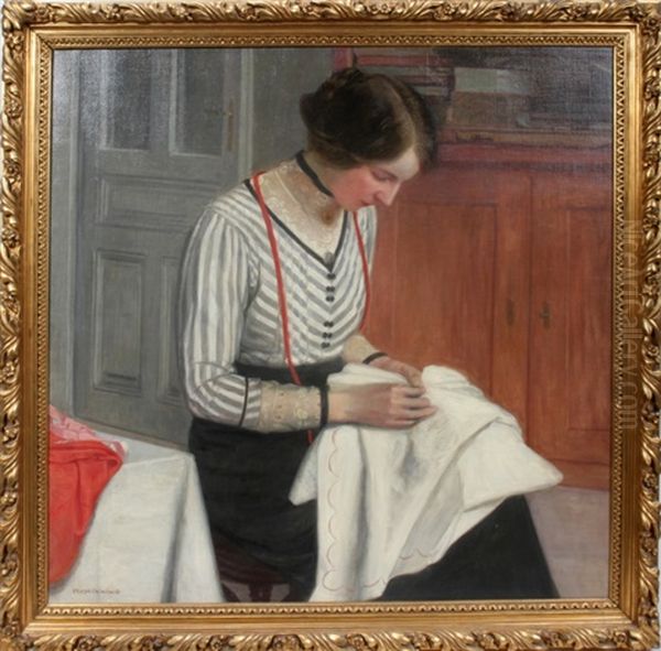 Woman Seated Sewing Oil Painting by Friedrich Koenig