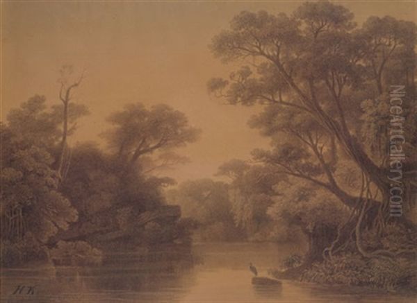 Flus Durch Den Urwald Auf Ceylon Oil Painting by Hermann Reichsfreiherr von Koenigsbrunn