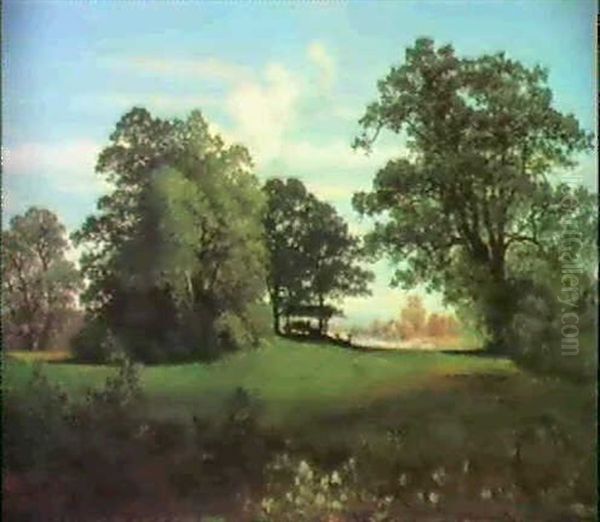 Rotwildfutterung Am Waldesrand Oil Painting by Hermann Reichsfreiherr von Koenigsbrunn