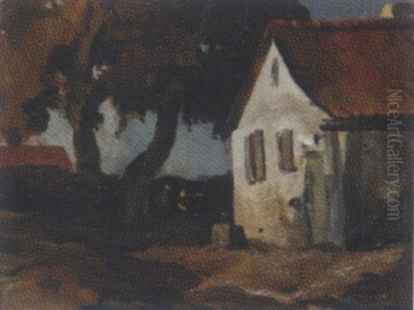 Peasants On A Farmyard In Limburg Oil Painting by Willem Van Konijnenburg