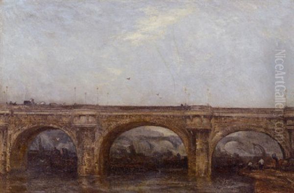 A Bridge Crossing The Thames, London Oil Painting by Willem Van Konijnenburg