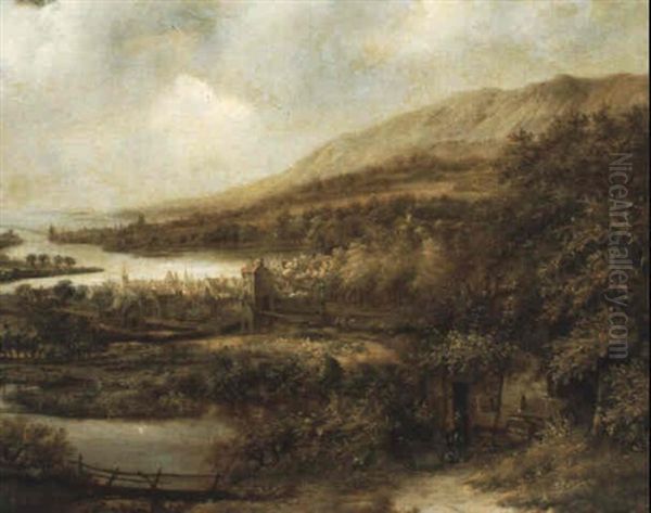 Vue D'une Ville Au Bord D'un Estuaire Oil Painting by Jacob Koninck the Elder