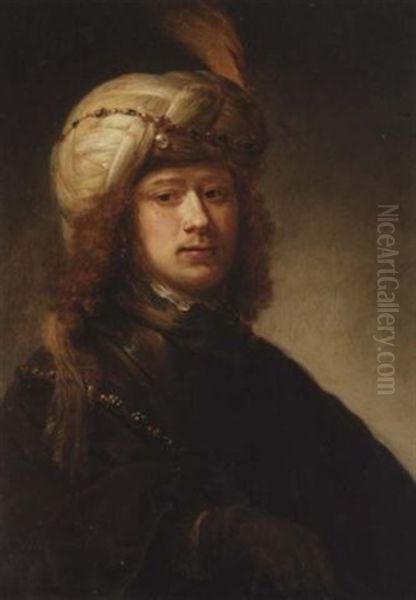 A Portrait Of A Man Wearing A Turban And A Chain Of Office Over A Brown Cloak Oil Painting by Daniel De Koninck